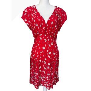 Free People Red Floral Print Keyhole Back Dinner Dress Size 10 NWT
